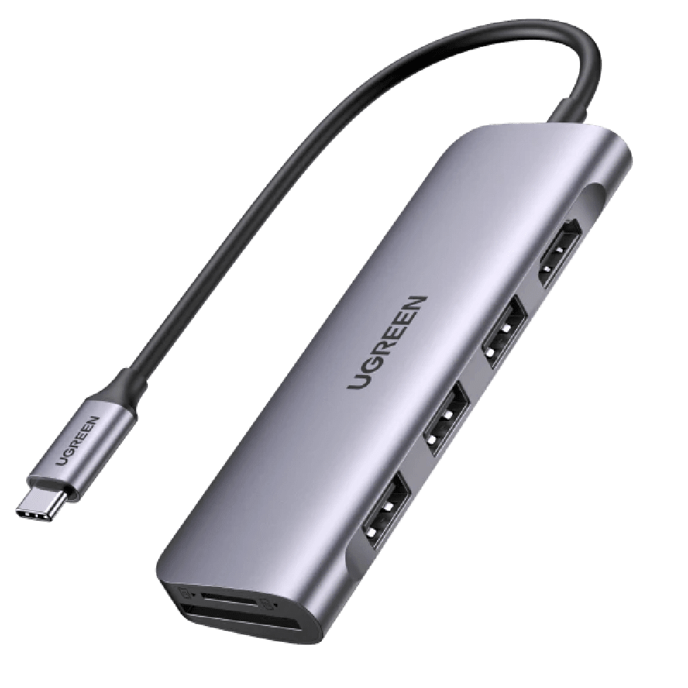 Hub Ugreen 70410 6 trong 1, USB Type C sang 3 cổng USB 3.0, USB-C to 3 Ports USB3.0-A Hub + HDMI + TF/SD (Space Gray)