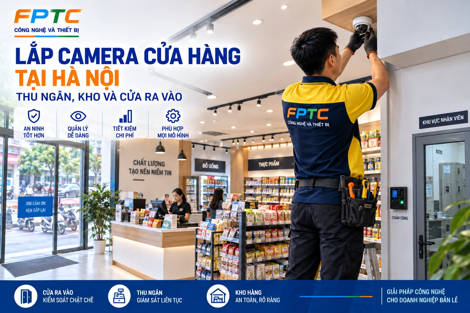Lắp camera cửa hàng tại Hà Nội: Thu ngân, kho và cửa ra vào