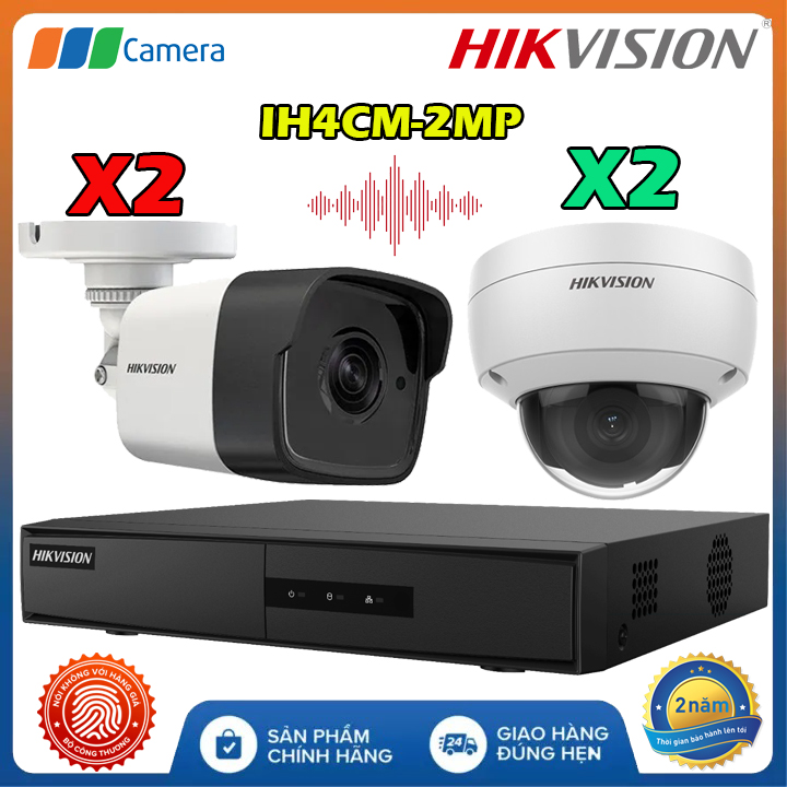 Trọn Bộ 4 Camera IP Âm Thanh Có Dây Hikvision IH4CM-2MP Full HD