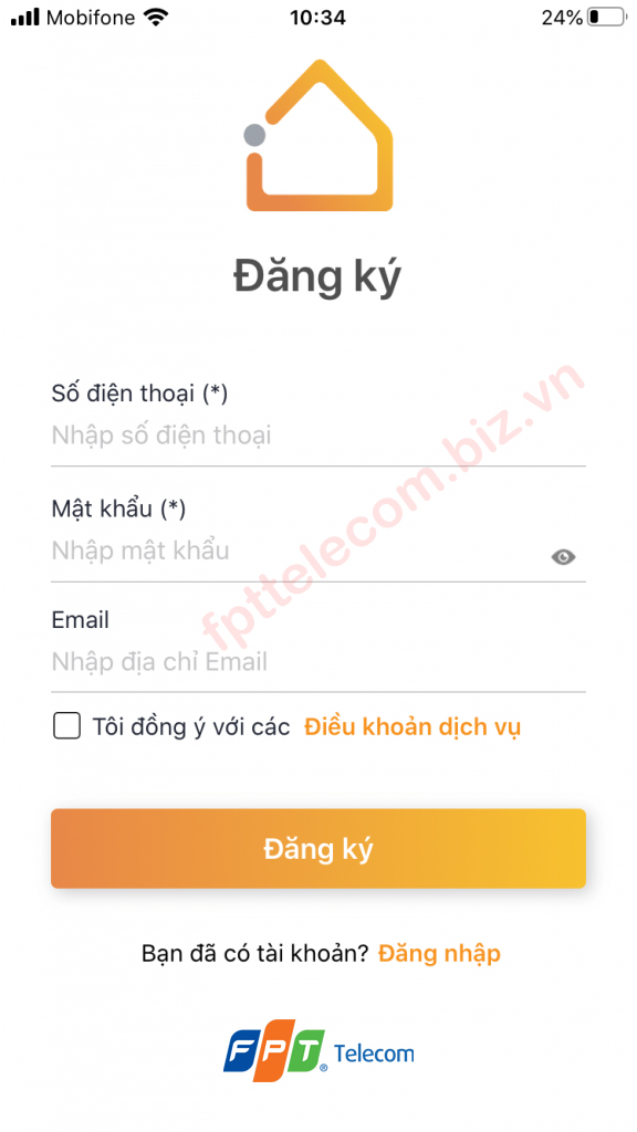 Hướng dẫn đăng kí tài khoản trên FPT iHome