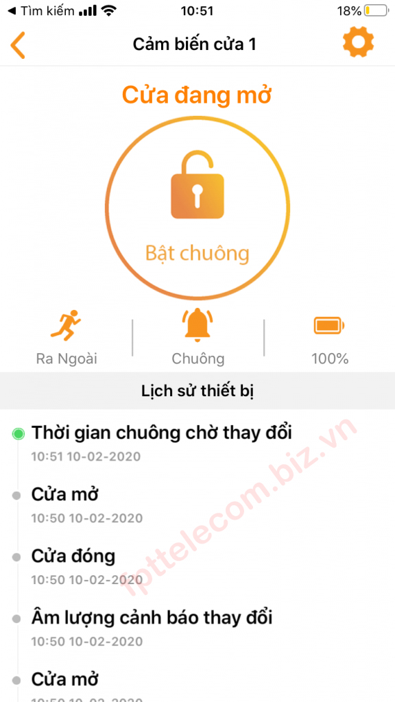 Chế độ Ra ngoài (Away) cùng với Chuông Báo (Alarm)