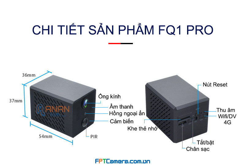 Các chi tiết trên Camera FQ1 Pro Pin sử dụng 8 ngày liên tục