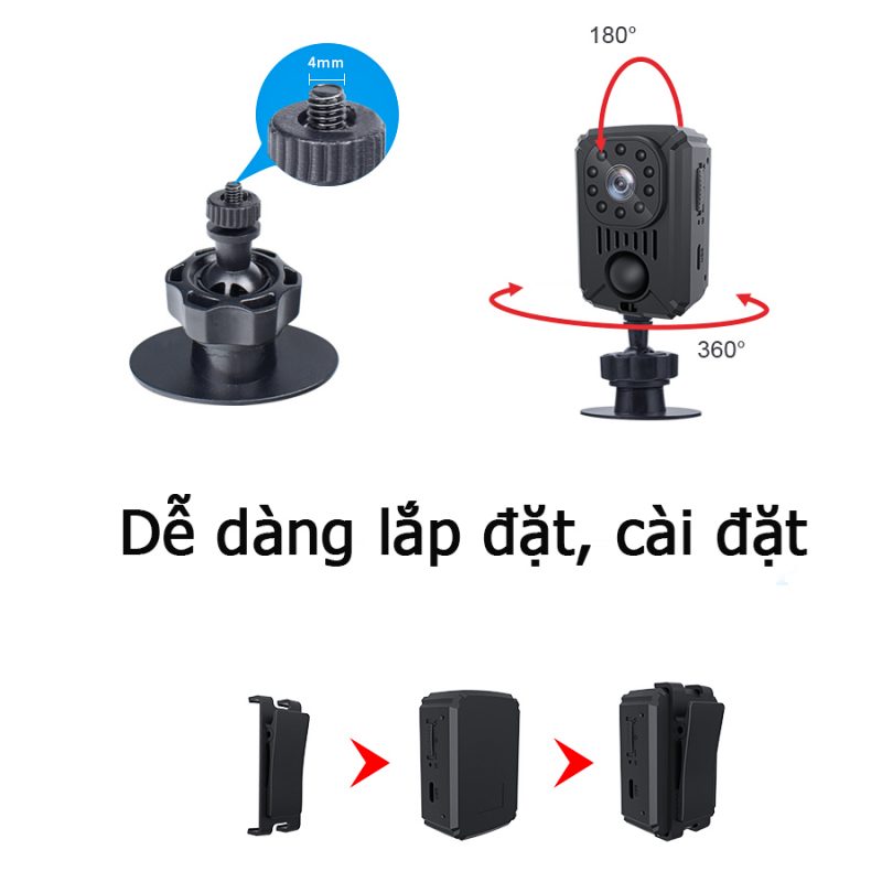 Lắp đặt một cách dễ dàng với kẹp và quay các góc nhìn